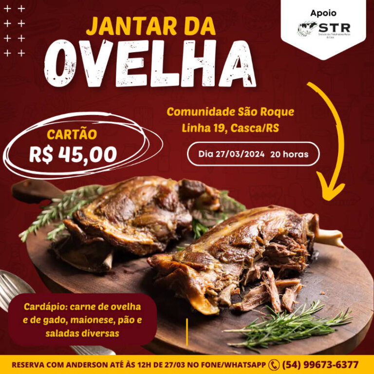 Comunidade São Roque, em Casca, realizará o Jantar da Ovelha