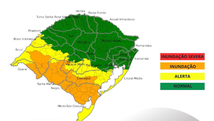 Defesa Civil do Rio Grande do Sul alerta para áreas com risco hidrológico