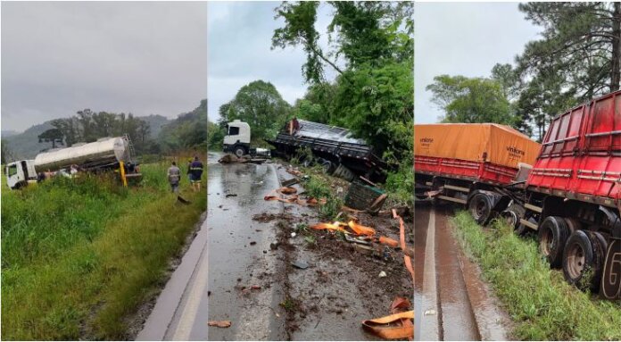 Dois acidentes foram registrados na ERS 324, entre Marau e Vila Maria, na tarde desta quarta-feira (9). Em um deles, duas carretas colidiram: uma de Portão/RS e outra de Xanxerê/SC.