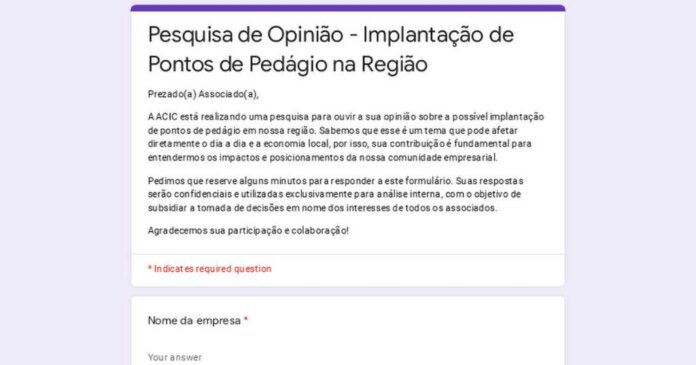 Pesquisa sobre a implantação de pedágio na região | Informativo da ACIC Casca