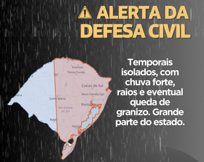 Defesa Civil alerta para temporais isolados em grande parte do Estado