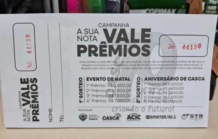 Campanha “A Sua Nota Vale Prêmios” incentiva compras no comércio casquense com sorteios em dinheiro