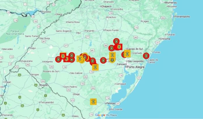 Governo disponibiliza mapa com informações sobre bloqueios parciais e totais nas rodovias gaúchas por causa da chuva