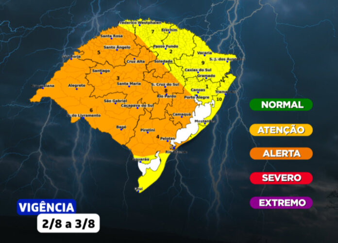 Defesa Civil emitiu alerta para temporais no RS neste final de semana