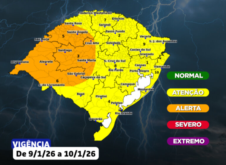 Defesa Civil emite aviso de tempestades, rajadas de vento e granizo em regiões do Estado no fim de semana