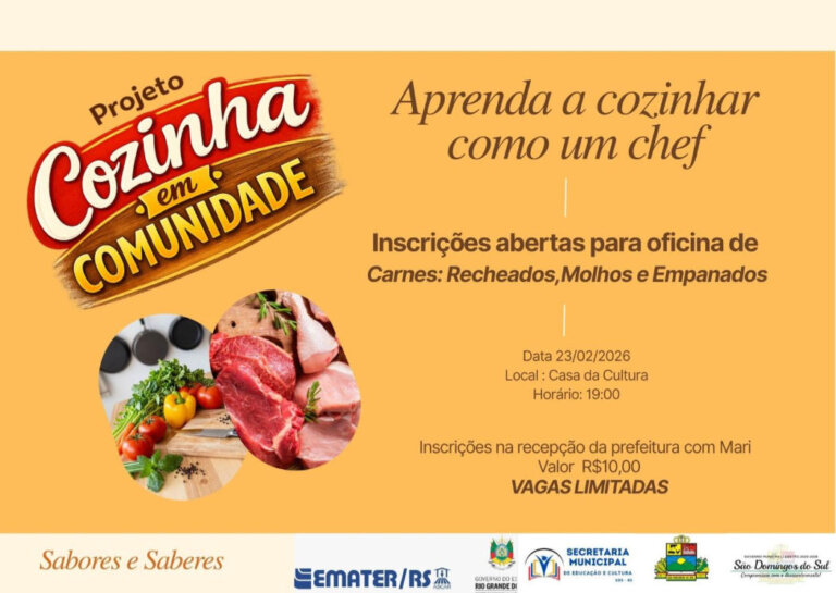 Projeto ensinará receitas e técnicas culinárias no município de São Domingos do Sul
