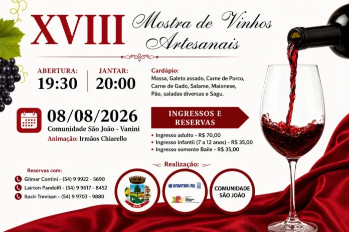 Adquira já o seu ingresso para a XVIII Mostra de Vinhos Artesanais de Vanini