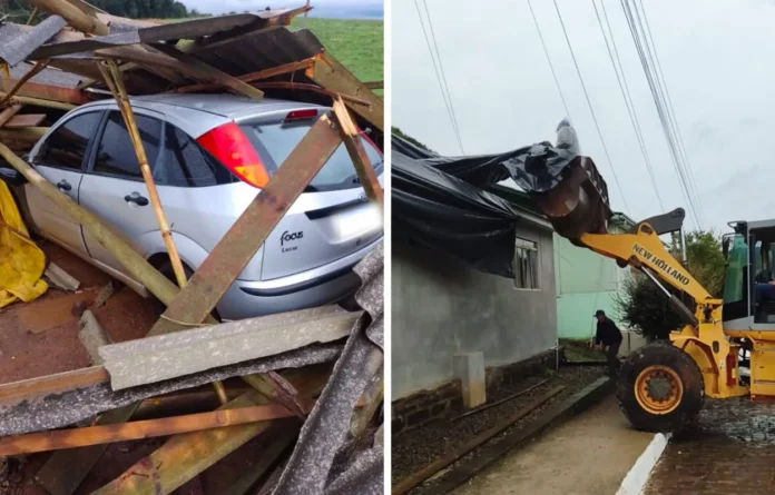 Granizo e ventos fortes causam danos em residências e propriedades em David Canabarro