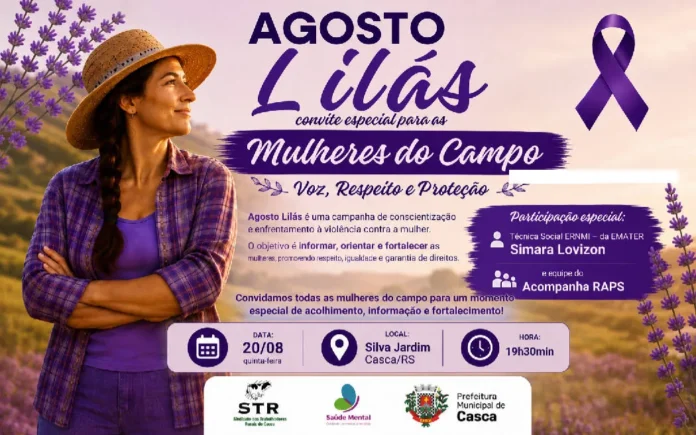 Encontro do Agosto Lilás reunirá mulheres em Casca nesta quinta-feira