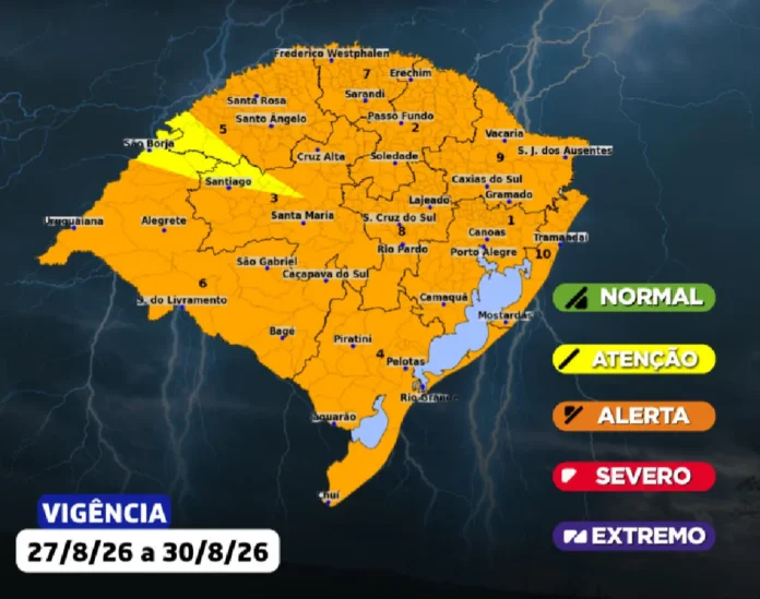Defesa Civil alerta para temporais, chuva intensa e risco de inundação nos próximos dias