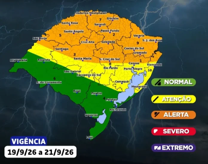 Defesa Civil alerta para chuva intensa e risco de tempestades no RS nos próximos dias