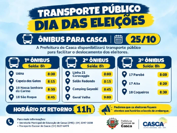 Prefeitura de Casca disponibilizará transporte para eleitores neste domingo