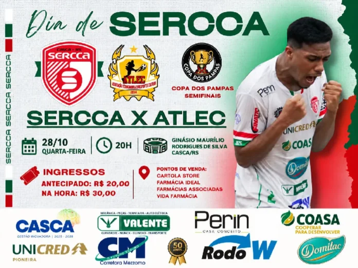 Sercca enfrenta a ATLEC nesta quarta-feira por vaga na final da Copa dos Pampas